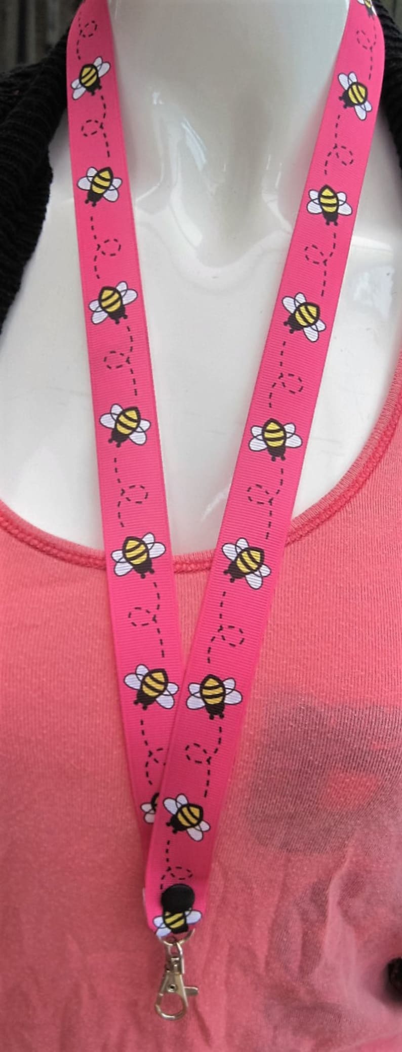 lanyard breakaway bumble bee ID holder keyring cartoon handmade pink