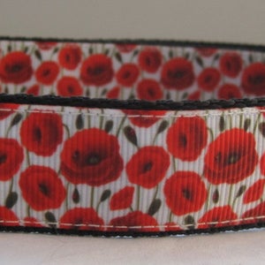 Poppy Dog collar or matching leash Flower Remebrance