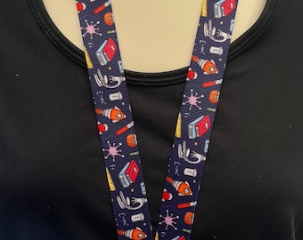 Space Science ribbon lanyard breakaway handmade Id Holder keyring