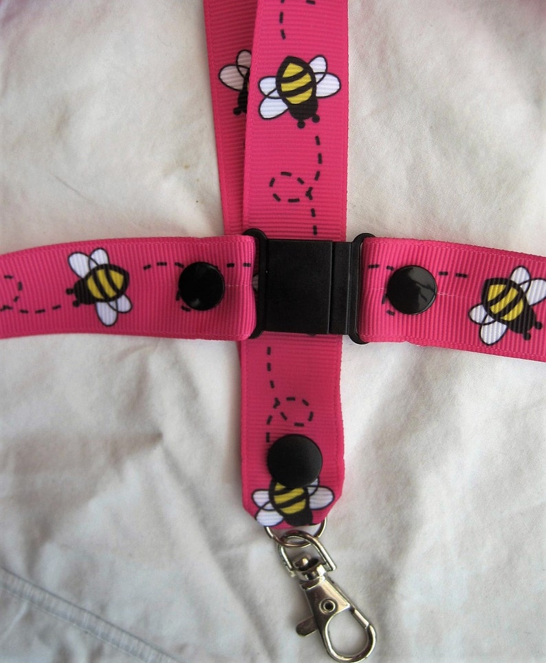 lanyard breakaway bumble bee ID holder keyring cartoon handmade pink