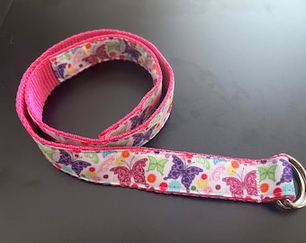 Butterfly Childrens belt  adjustable for kids toddler handmade pink