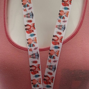 Owl and fox ribbon lanyard breakaway handmade Id Holder
