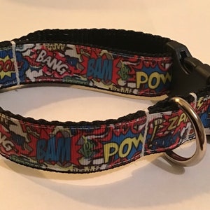 Comic superhero Dog collar  matching lead available cartoon cute gromming pow bang