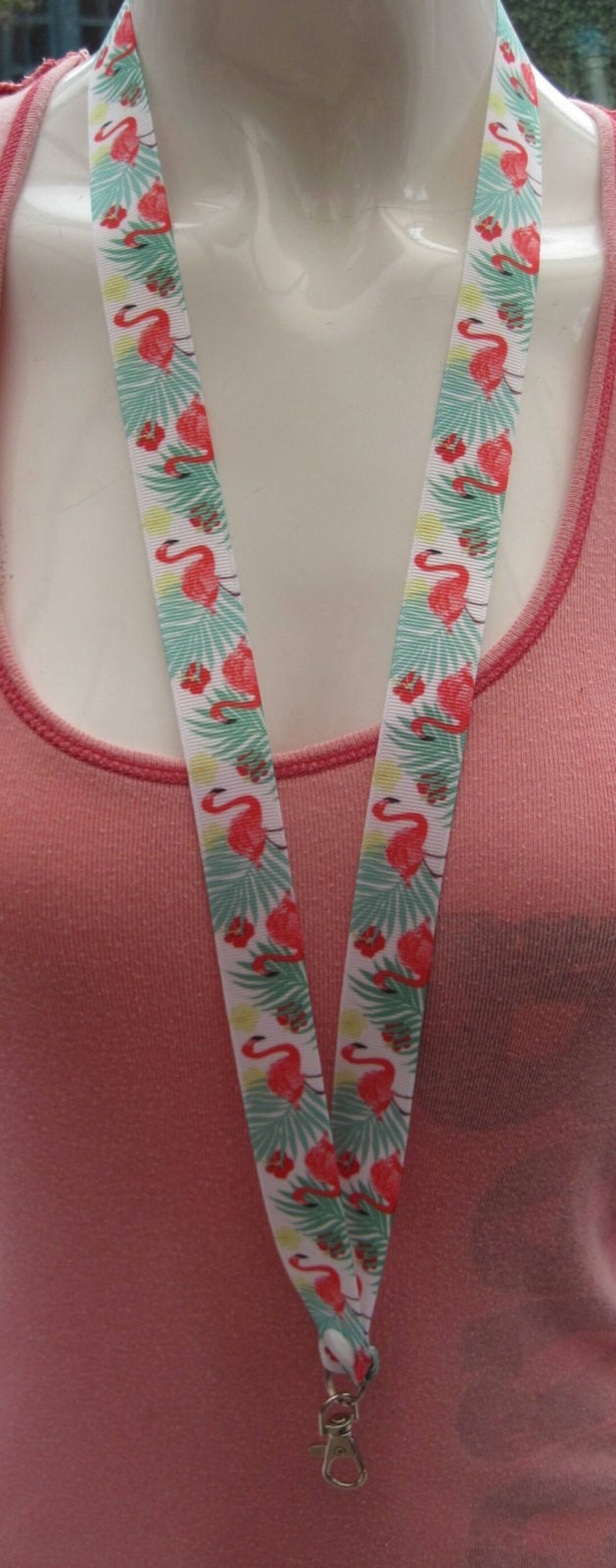 Pink Flamingo Tropical Ribbon Lanyard Breakaway Handmade Id Holder - Etsy