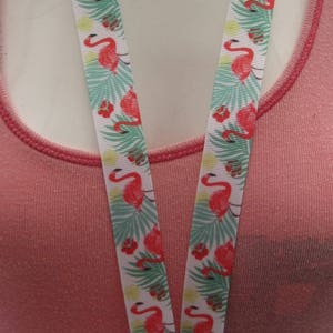 Pink Flamingo Tropical Ribbon Lanyard Breakaway Handmade Id Holder - Etsy