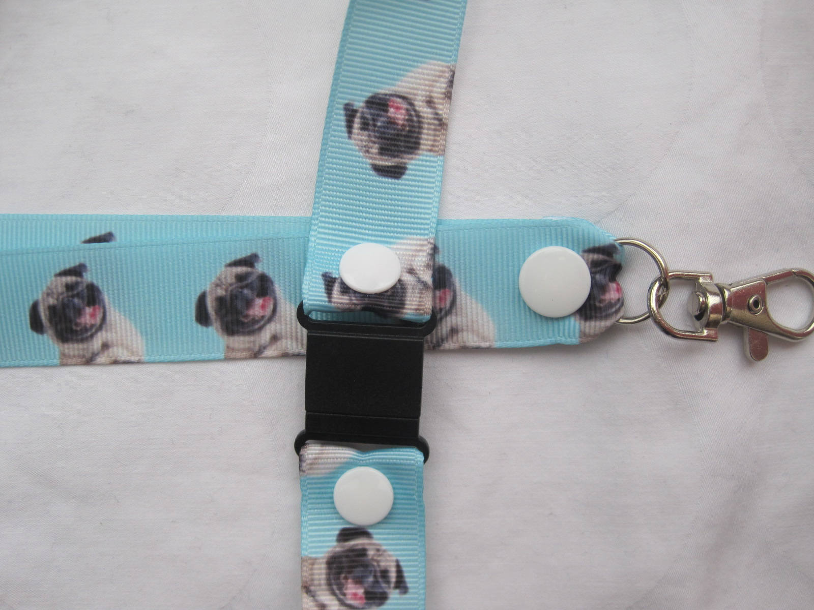Keys Pug Dog Design Ribbon Lanyard & Break Away Clip Ideal I.D Holder 