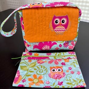 Handmade Tote Bag with Matching Zipper Pouch - Owl Print