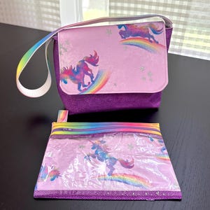 Handmade Youth Tote Bag with Matching Zipper Pouch - Unicorn Rainbow