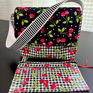 Handmade Tote Bag with Matching Zipper Pouch - Cherry Print