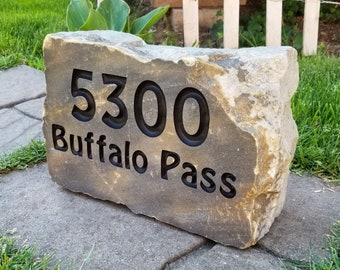 ADDRESS STONES - Custom Engraved Ledge Stone. Freestanding, Natural Rock, Carved Deeply. For Address Marker or Name Engraved Welcome Stone.