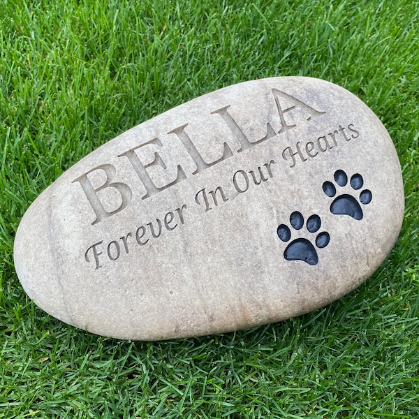 PERSONALIZED RIVER ROCK - Medium Size. Natural Rock Custom Engraved with Unique Design. For Garden Memorial Stones, Pet Memorial Rocks, Gift