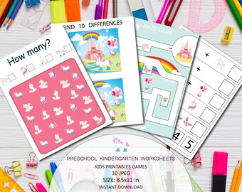 Spring unicorns games, Kids printable games, Unicorn kids games, Preschool kids worksheet, Preschool-Kindergarten Worksheets Activities Game