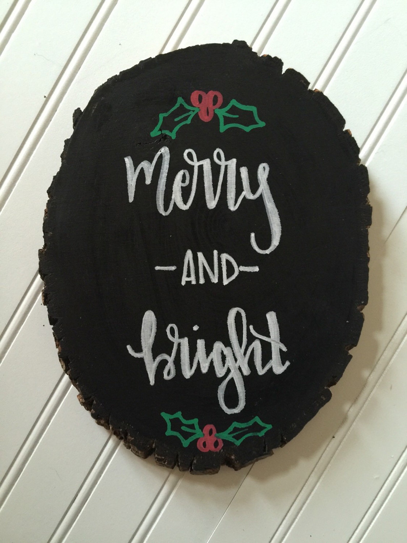 Merry and Bright Chalkboard Wood Slice - Etsy