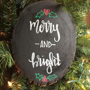 Merry and Bright Chalkboard Wood Slice - Etsy