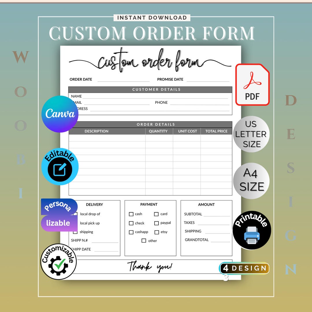 Order Form Printable: Custom Purchase Template for Small Business ...