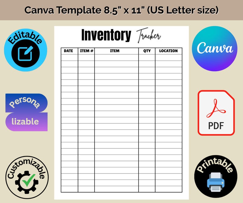 Printable Inventory Tracker: Editable and Personalizable Organizer Form ...