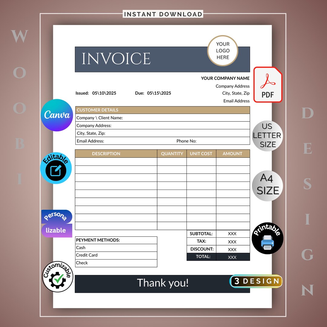 Canva Invoice Template: Editable Order Form Printable for Small ...