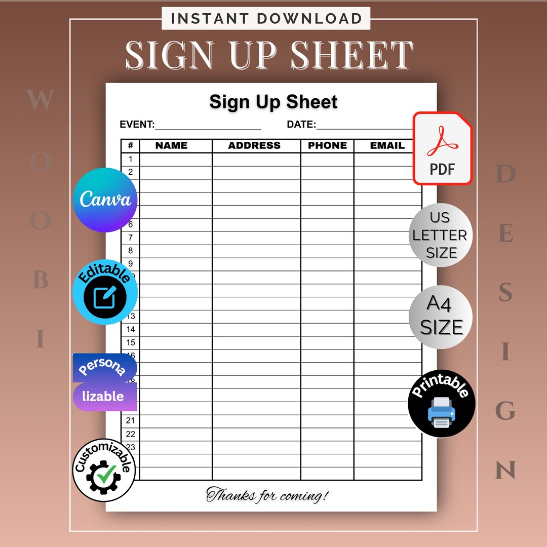 Printable Sign up Template: Editable Open House Event Sheet PDF (canva ...