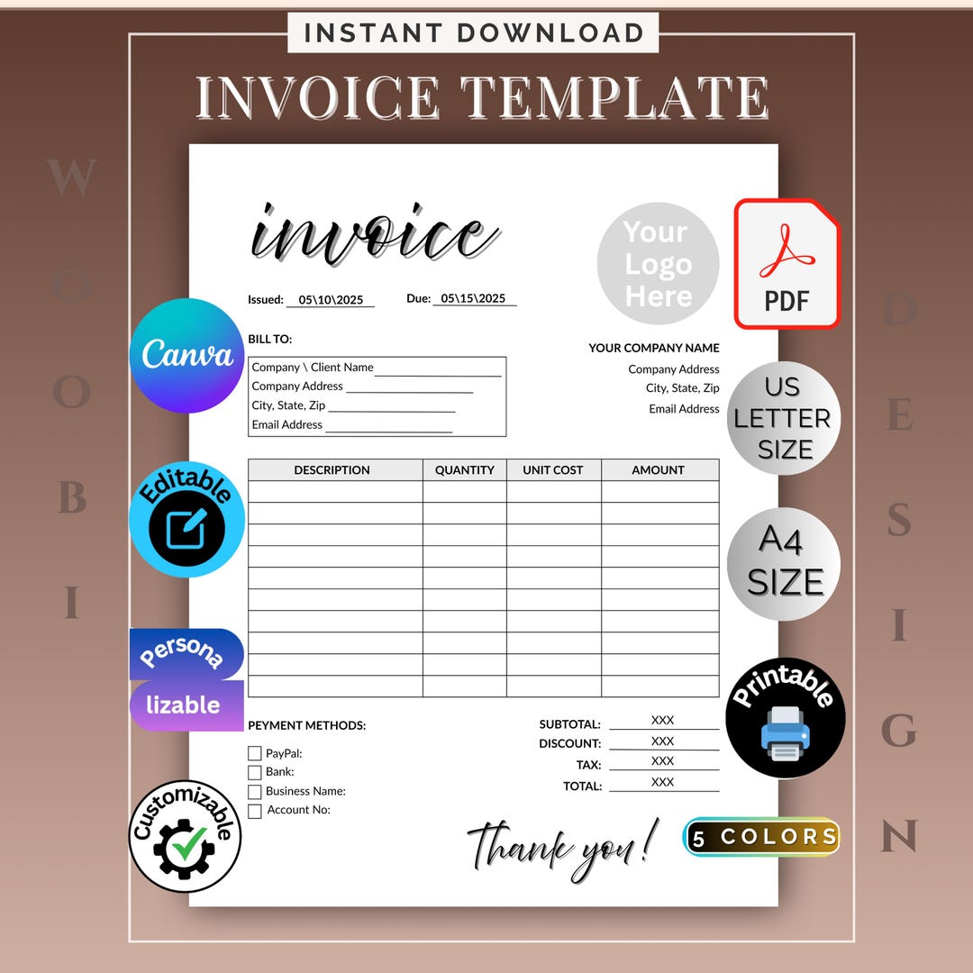 Invoice Editable Template: Digital Personalizable Order Form for Small ...