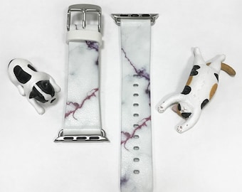 Marble Apple watch band women 38mm 40mm 41mm 42mm 44mm 45mm 49mm Apple watch strap genuine leather watch strap white marble minimalist