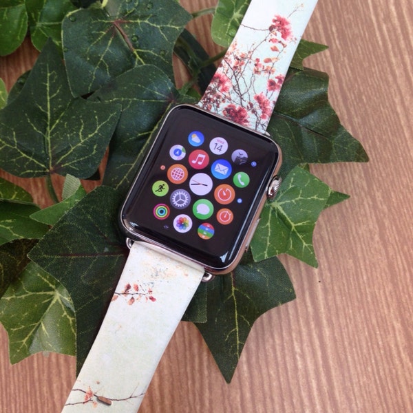 Sakura Floral Apple watch band women, Apple watch strap, leather band, apple watch band 38mm 40mm 41mm 42mm 44mm 45mm 49mm, flower bloom