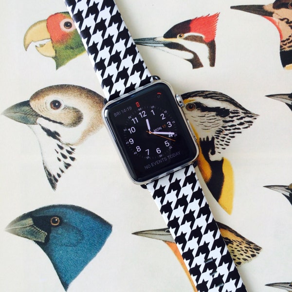 Apple Watch band women 38mm 40mm 41mm and 42mm 44mm 45mm 49mm Apple Watch strap leather watch strap Black Geometric print Houndstooth