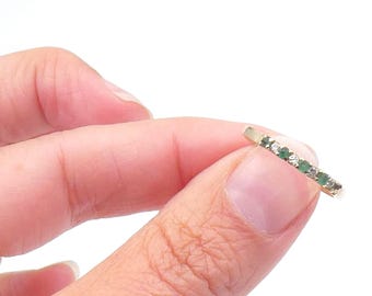 Fine vintage emerald half eternity band alternated with diamonds, vintage 9kt gold stacking ring.