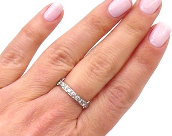 Vintage eternity ring, platinum eternity ring set with 21 diamonds, full diamond eternity band size 6.25.