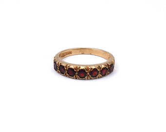 Vintage garnet band, half eternity ring set with seven red garnets, ideal everyday vintage ring, january birthstone ring.