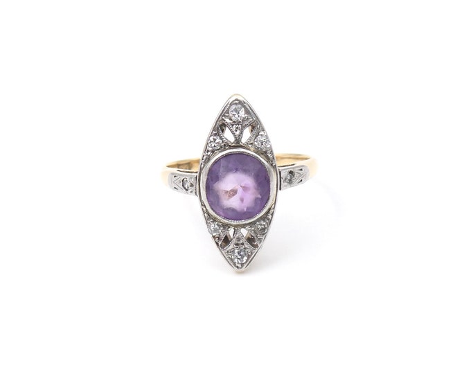 Vintage marquise diamond and amethyst ring, an elegant  ring in a fine 18kt setting.