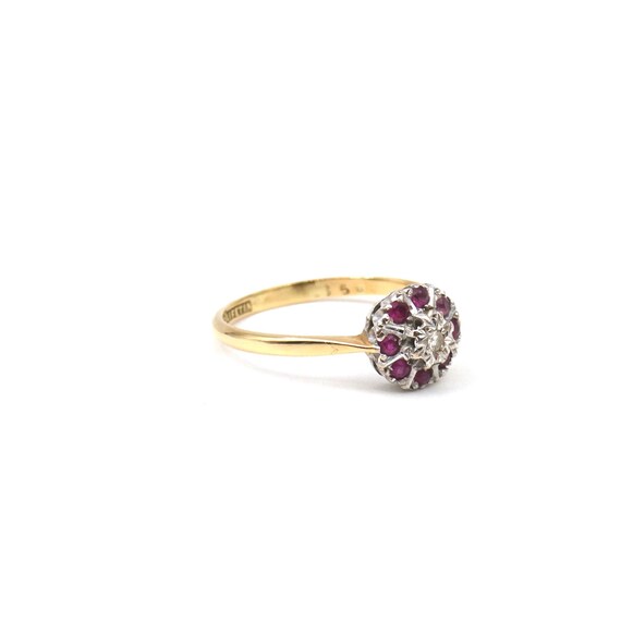 Ruby flower ring, diamond ruby cluster 18kt gold,… - image 4