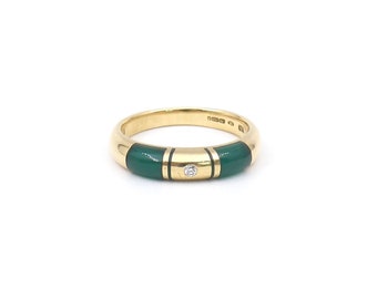 Diamond set green gemstone  ring, an 18kt gold ring with green jade inlay.