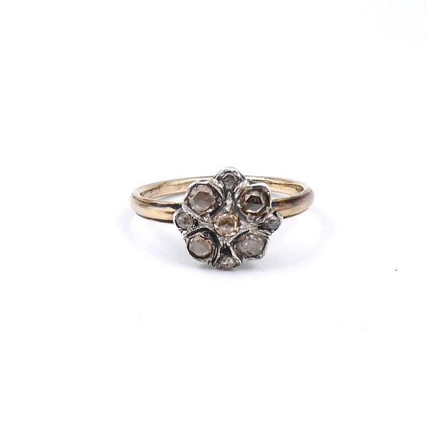 Antique diamond daisy ring, a georgian cluster ring.
