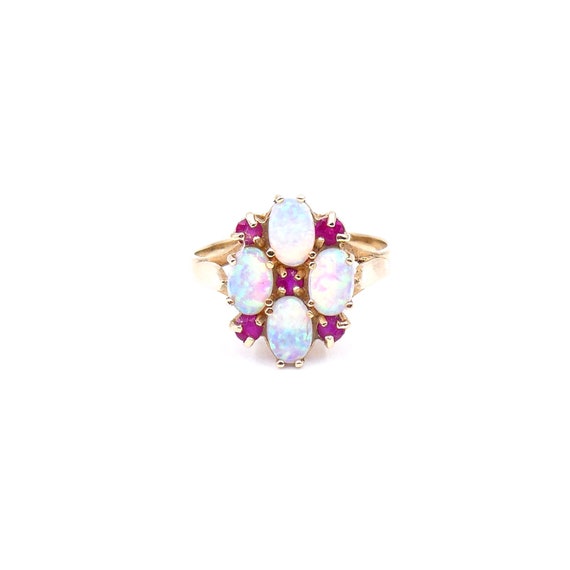 Vintage opal cluster ring in ornate gold setting,… - image 3
