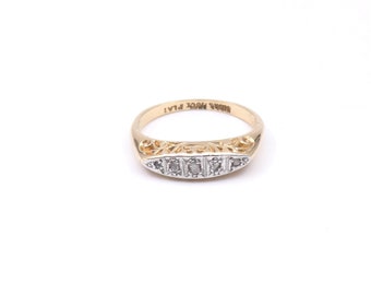 Antique five diamond ring, ornate 18kt gold and platinum ring.