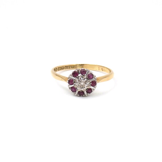 Ruby flower ring, diamond ruby cluster 18kt gold,… - image 5