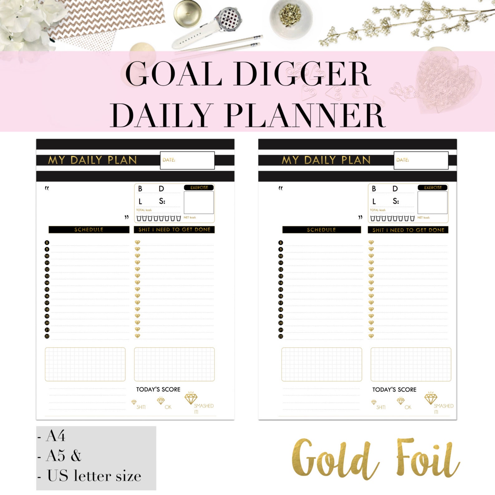 GOAL DIGGER GOLD Foil Printable Daily Planner Page Day Etsy
