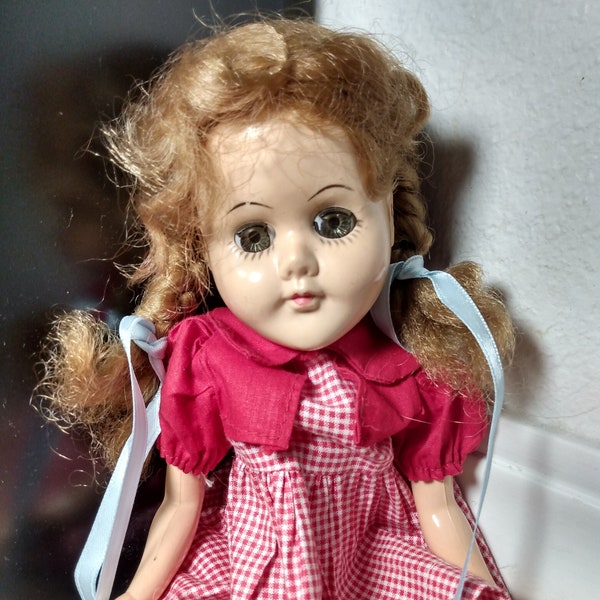 PMA Plastic Molded Arts Vintage 11.5" 1950s Hard Plastic Girl Doll with Braids