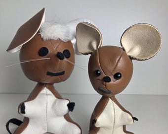 Dakin Dream Pets, maman et bébé souris vintage des années 1960 en similicuir, peluches