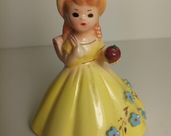 Josef Originals School Belle Figurine vintage des années 1950 Robe jaune