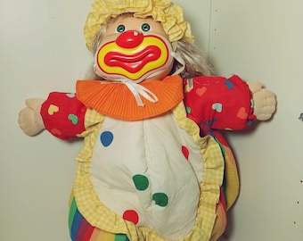 1980s Growing Hair Cabbage Patch Doll Blonde Girl in Polka Dot Clown Costume with Corn Silk Hair