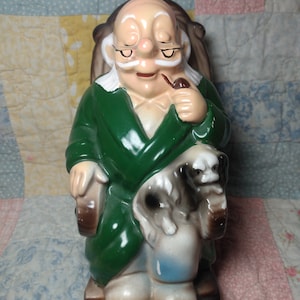 Retirement Fund Vintage Grandpa in Rocking Chair Piggy Bank Porcelain Figurine