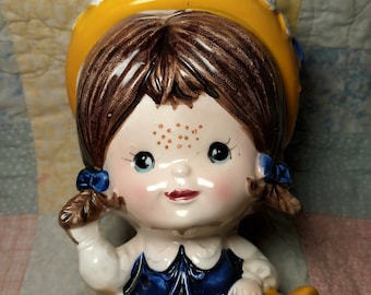 Inarco Japan Vintage Kitsch Ceramic Figural Little Girl Planter/Vase
