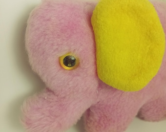 Vintage Pink Stuffed Elephant Baby Toy with Bell Inside