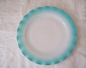 Vintage Hazel Atlas Turquoise Crinoline Ripple Luncheon Dinner Plate - 8 7 8 quot Diameter