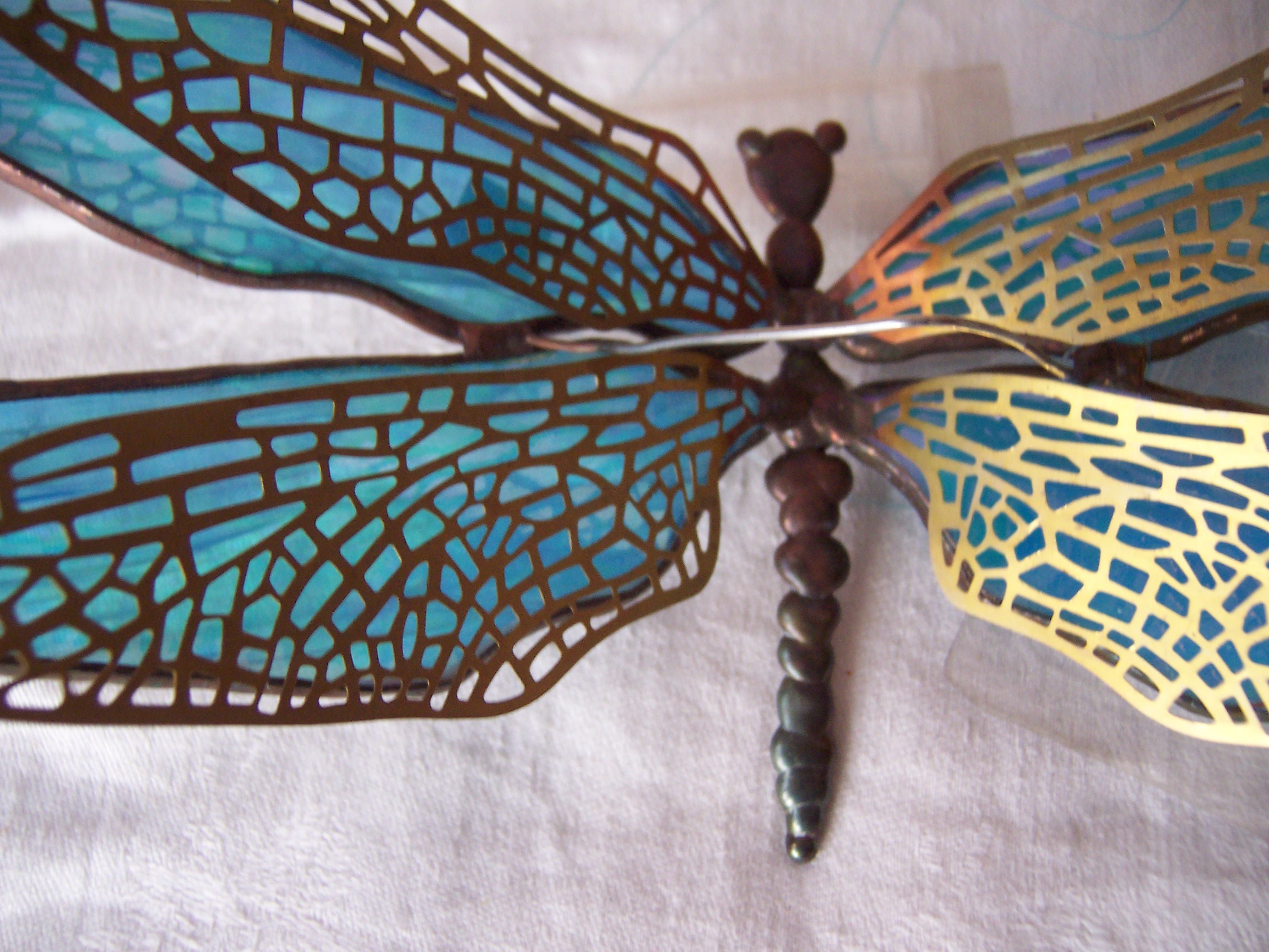 Vintage Copper Foil Stained Glass and Brass Filagree Dragonfly Etsy