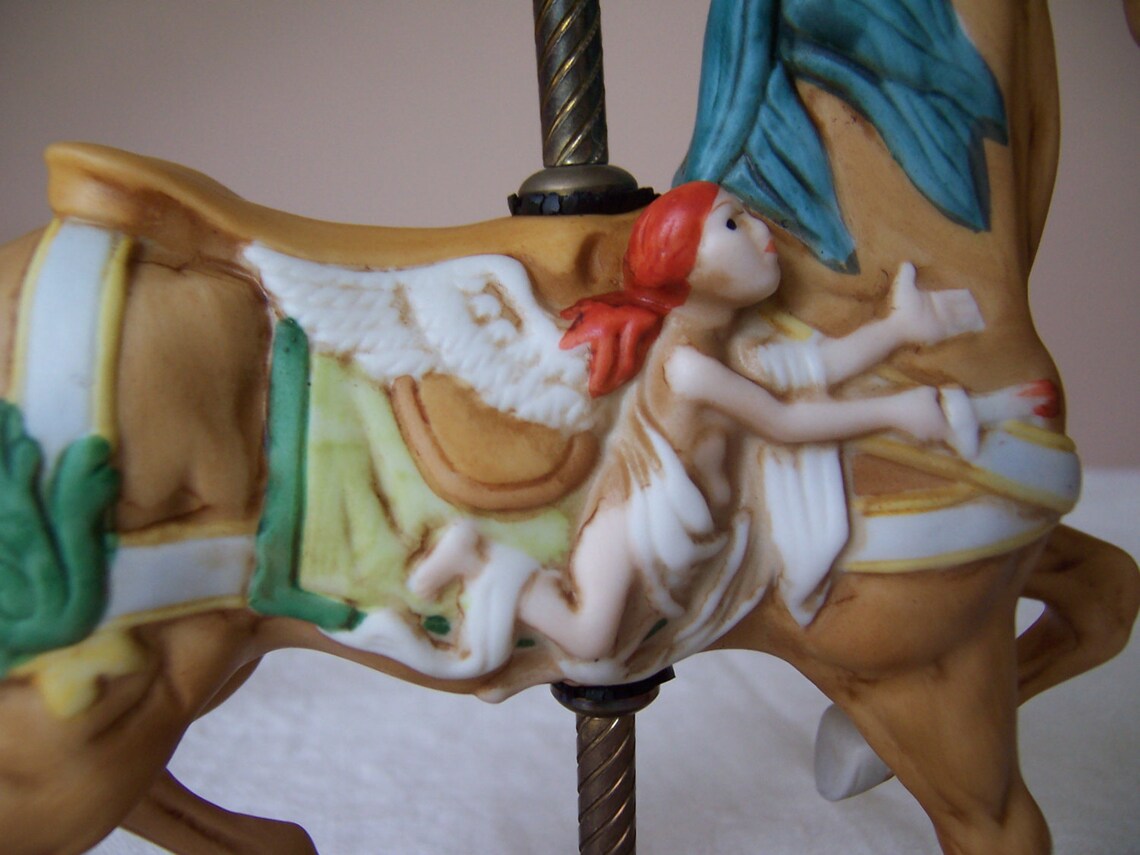 Tan Porcelain Carousel Horse Brass Pole and Base Etsy