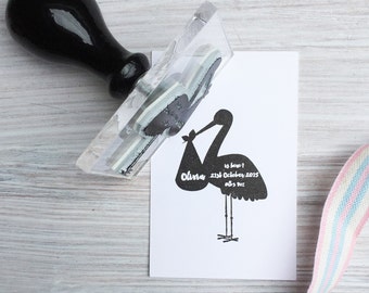 Birth announcement stamp | Personalised stork stamp | New baby stamp | Birth announcement cards |  UK based, ships worldwide