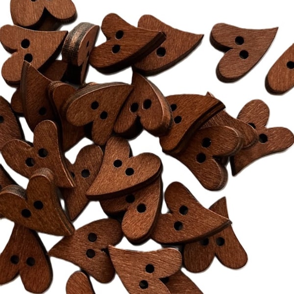 Brown Wooden Heart Shaped Buttons 20mm for crafting, wooden hearts