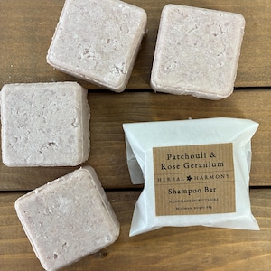 Patchouli Rose Geranium Shampoo Bar, natural vegan eco haircare, zero waste plastic free, soap & SLS free, syndet bar, birthday gift for her